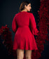 V Neck Maroon Lantern Sleeve Chiffon Dress